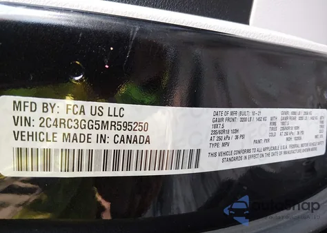 2021 Chrysler Pacifica Limited Awd z USA, uszkodzony, nr VIN 2C4RC3GG5MR595250